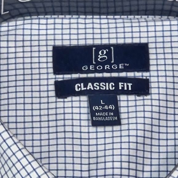 George Mens Dress Shirt Bundle Lot 2 NWT Blue Check Stretch L XL Business Career - Picture 5 of 6
